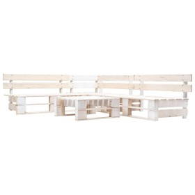 Set Divani da Giardino su Pallet 4 pz in Legno Bianco