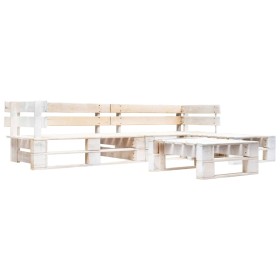 Set Divani da Giardino su Pallet 4 pz in Legno Bianco