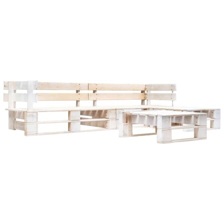 Set Divani da Giardino su Pallet 4 pz in Legno Bianco