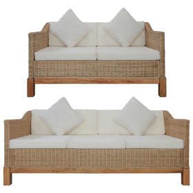 Set di Divani 2 pz con Cuscini in Rattan Naturale