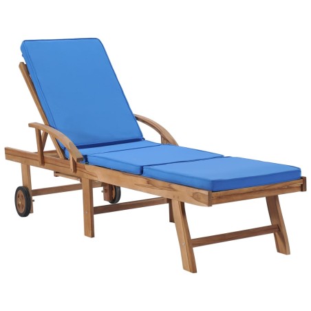 Lettini Prendisole con Cuscini 2 pz in Legno di Teak Blu