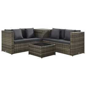 Set Divani da Giardino 4 pz con Cuscini in Polyrattan Grigio