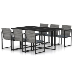 Set da Pranzo per Esterni 7 pz con Cuscini in Polyrattan Grigio