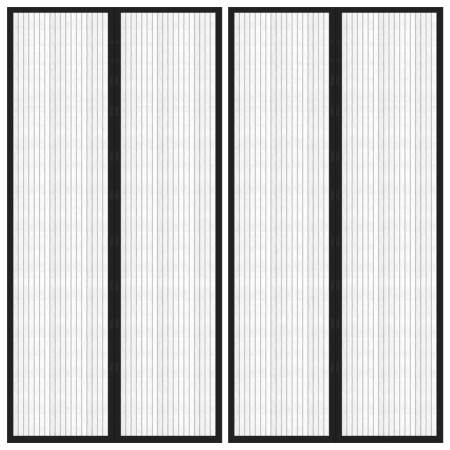 Tende Antimosche 2 pz per Porte con Magneti Nere 220x100 cm