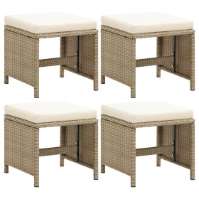 Sgabelli da Giardino 4 pz con Cuscini in Polyrattan Beige