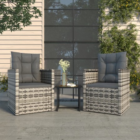 Set Divani da Esterno 3 pz con Cuscini in Polyrattan Grigio