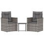 Set Divani da Esterno 3 pz con Cuscini in Polyrattan Grigio