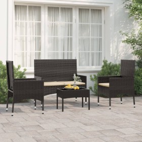 Set Divani da Giardino 4 pz con Cuscini Nero in Polyrattan