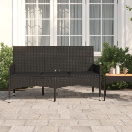 Panca da Giardino a 3 Posti con Cuscini in Polyrattan Nero