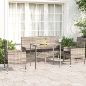 Set Divani da Giardino 4 pz con Cuscini in Polyrattan Grigio