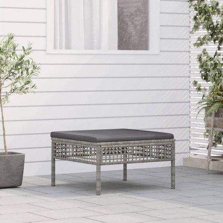 Poggiapiedi da Giardino con Cuscino in Polyrattan Grigio