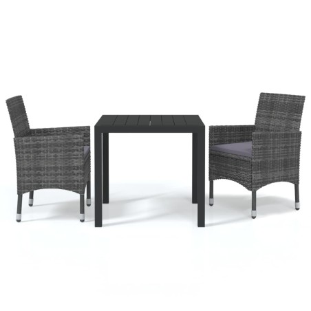 Set da Pranzo per Giardino 3 pz con Cuscini Polyrattan Grigio