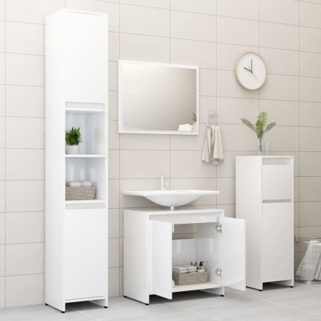 Set Mobili da Bagno 3 pz Bianco Lucido in Truciolato