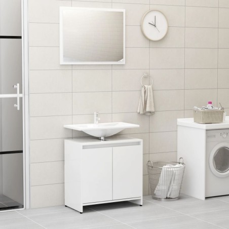 Set Mobili da Bagno 3 pz Bianco Lucido in Truciolato