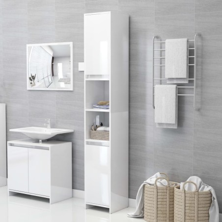 Set Mobili da Bagno 3 pz Bianco Lucido in Truciolato