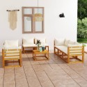 Set Divani da Giardino 9 pz con Cuscini Crema Legno di Acacia