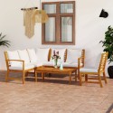 Set Divani da Giardino 5 pz con Cuscini Crema in Legno Acacia