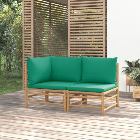 Set Salotto da Giardino 2pz con Cuscini Verdi Bambù