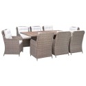 Set da Pranzo da Giardino 9 pz con Cuscini Polyrattan Marrone