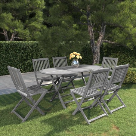 Set da Pranzo per Giardino 7 pz Legno Massello di Acacia Grigio