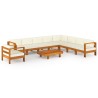 Set Divani Giardino 10 pz Cuscini Bianco Crema Legno d'Acacia