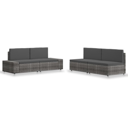 Set Divani da Giardino 4 pz in Polyrattan Grigio