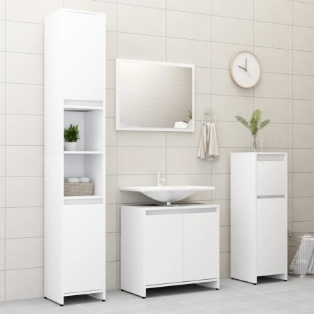 Set Mobili da Bagno 3 pz Bianco in Truciolato