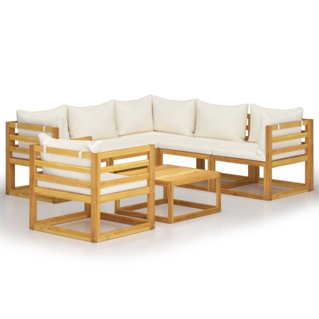 Set Divani da Giardino 7 pz con Cuscini Crema Massello Acacia