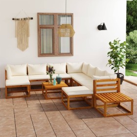 Set Divani da Giardino 12 pz con Cuscini Crema in Legno Acacia