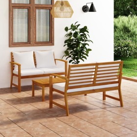 Set Divani da Giardino 3 pz con Cuscini in Massello di Acacia