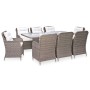 Set da Pranzo da Giardino 9 pz con Cuscini Polyrattan Marrone