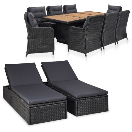 Set da Pranzo da Giardino 11 pz in Polyrattan Nero