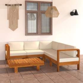 Set Divani Giardino 6 pz Cuscini Bianco Crema in Legno d'Acacia