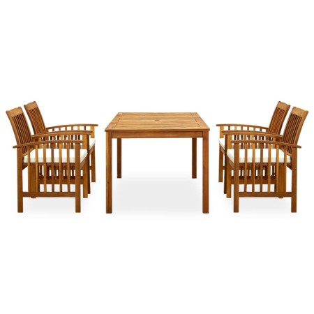 Set da Pranzo da Giardino 5 pz con Cuscini Massello di Acacia