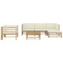 Set Salotto da Giardino 6pz con Cuscini Bianco Crema in Bambù