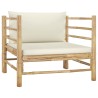 Set Divani da Giardino 8 pz con Cuscini Bianco Crema in Bambù