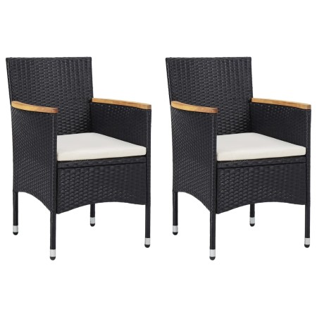 Set Mobili da Pranzo per Giardino 3 pz Nero Polyrattan e Acacia