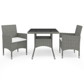 Set Mobili da Pranzo da Giardino 3 pz Grigio Polyrattan e Vetro