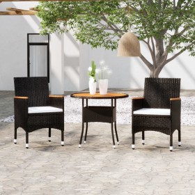 Set da Pranzo per Giardino 3 pz in Polyrattan Nero