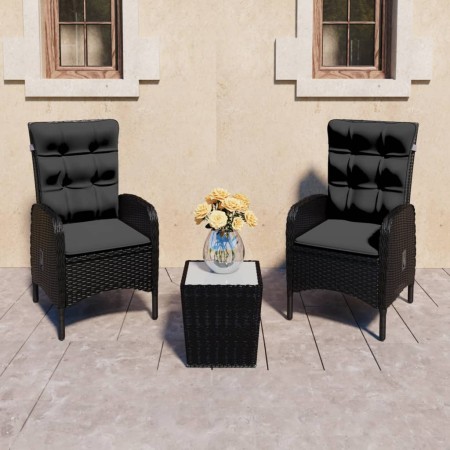 Set da Bistrot per Giardino 3 pz in Polyrattan e Vetro Nero