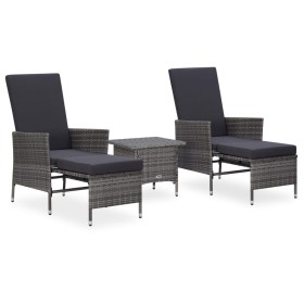 Set Divani da Giardino 3 pz con Cuscini in Polyrattan Grigio