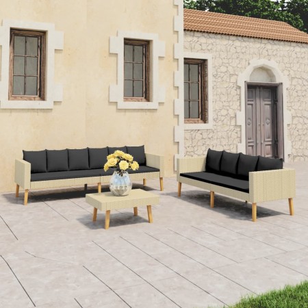 Set Divani da Giardino 3 pz con Cuscini in Polyrattan Beige