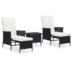 Set Divani da Giardino 3 pz con Cuscini in Polyrattan Nero