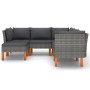 Set Divani da Giardino 6 pz con Cuscini in Polyrattan Grigio