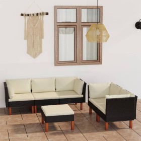 Set Divani da Giardino 6 pz con Cuscini in Polyrattan Nero