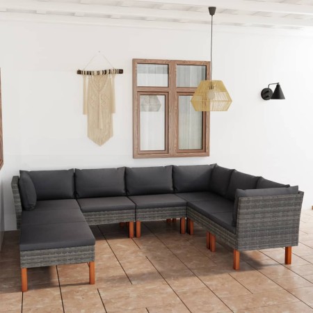 Set Divani da Giardino 8 pz con Cuscini in Polyrattan Grigio