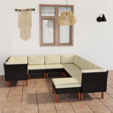 Set Divani da Giardino 9 pz con Cuscini in Polyrattan Nero