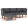 Set Divani da Giardino 4 pz con Cuscini in Polyrattan Grigio
