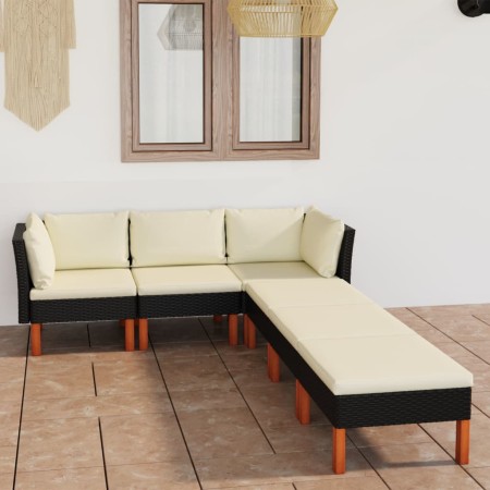 Set Divani da Giardino 6 pz con Cuscini in Polyrattan Nero