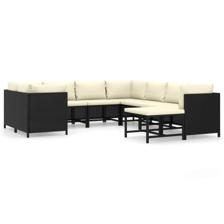 Set Divani da Giardino 9 pz con Cuscini in Polyrattan Nero